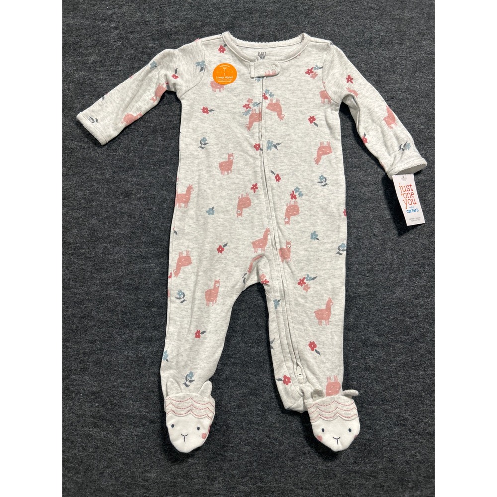Just One You Carter's Sleep Play Baby 6M Gray Llama Floral Footed Sleeper